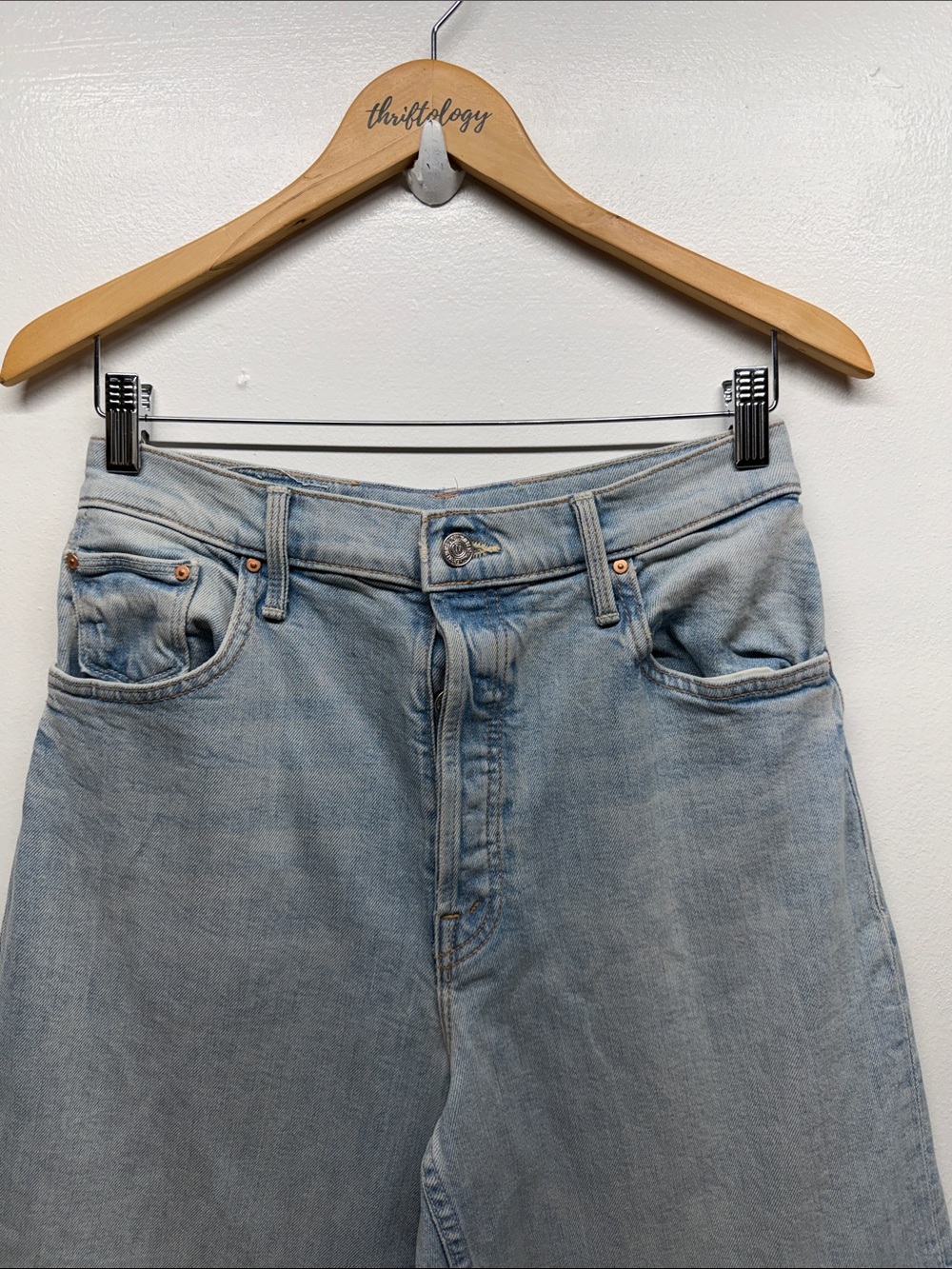 Mother High Waisted Spinner Skimp Jeans Pre Party Cotton Denim Button Blue 28 - Picture 3 of 10
